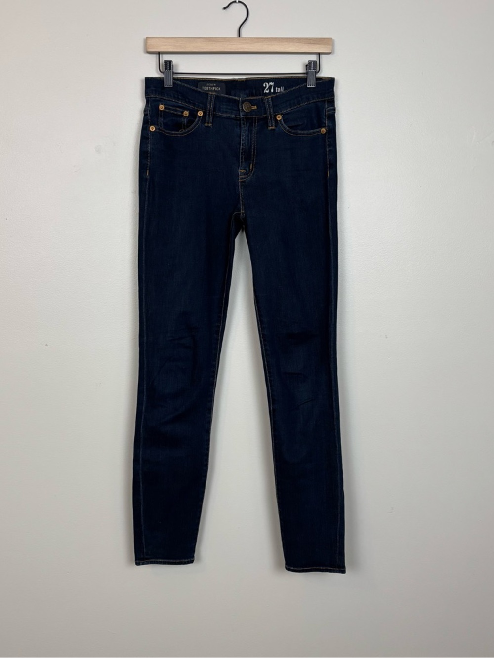J Crew Jeans Womens 27 Tall Dark Indigo Toothpick‎ Stretch Mid Rise Denim